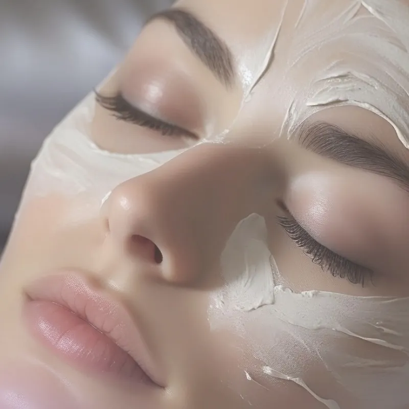 Client relaxing with a creamy facial mask